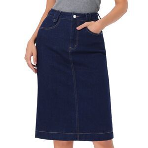 Women's Knee Length Jean Skirt Pencil Skirt Raw Denim Blue